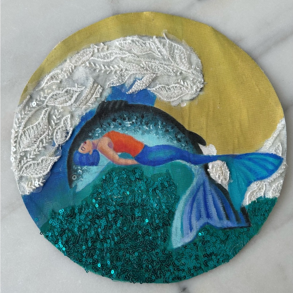 Mermaid and Sea Textile Art Piece